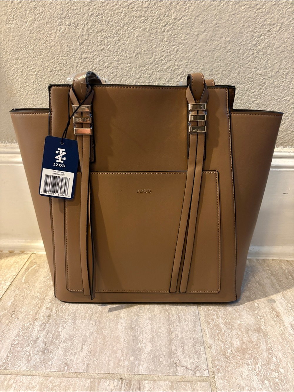 Izod Cognac Structured Tote with Front Pocket